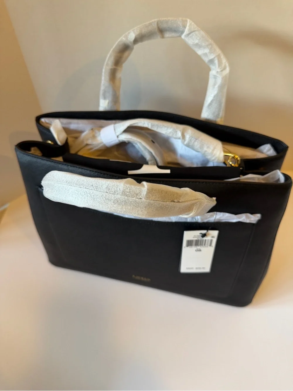 Ralph Lauren Hanna Black Leather Satchel Handbag Crosshatch